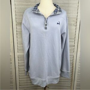 CUFFY'S OF CAPE COD 1/4 Zip Sweatshirt Periwinkle Blue/Plaid-Large